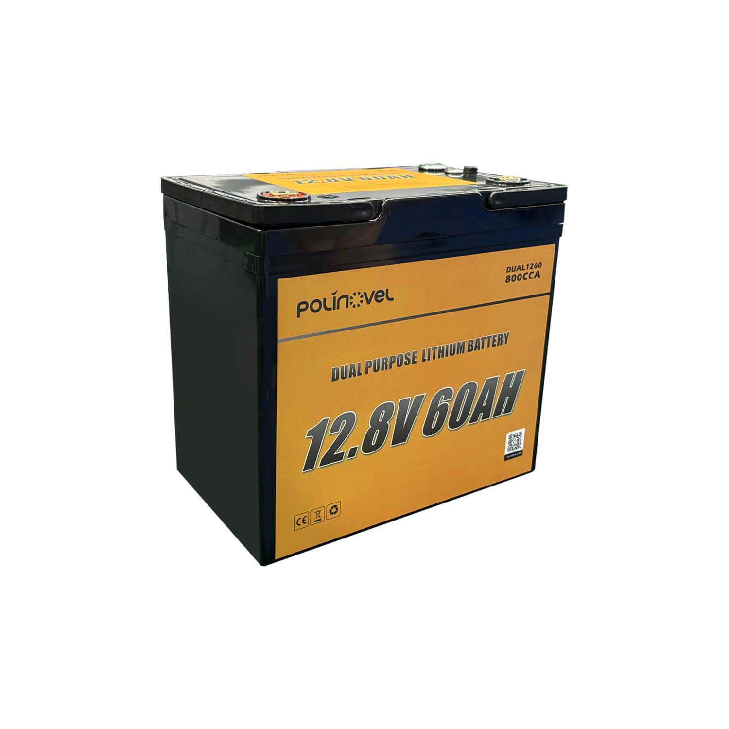 Polinovel 12V 60Ah Dual Purpose Lithium Battery with M8 Terminals